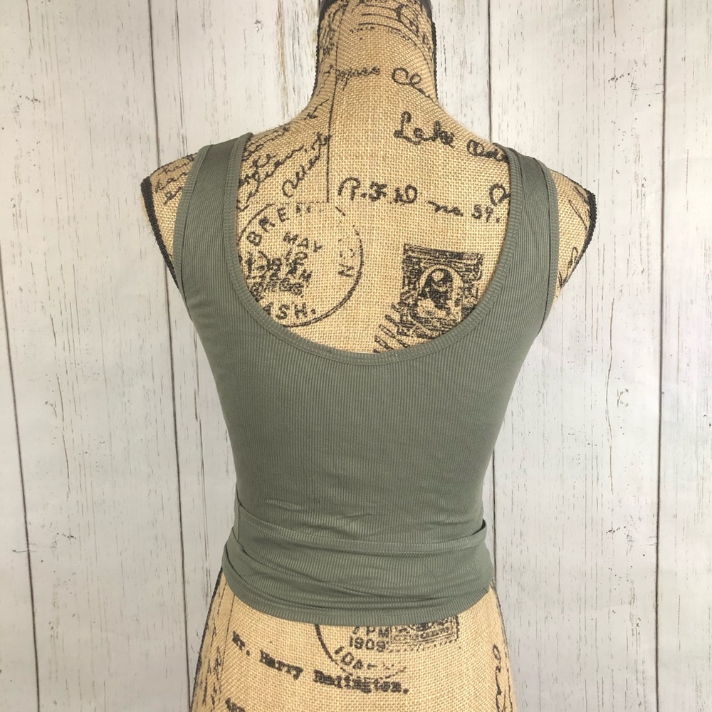 Wrap Around Ribbed Button Tank - Olive - Picture 3 of 3